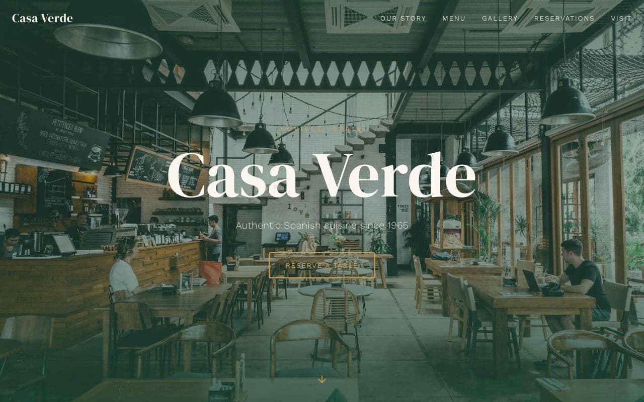 Casa Verde Restaurant website — warm terracotta restaurant site with Mediterranean food imagery